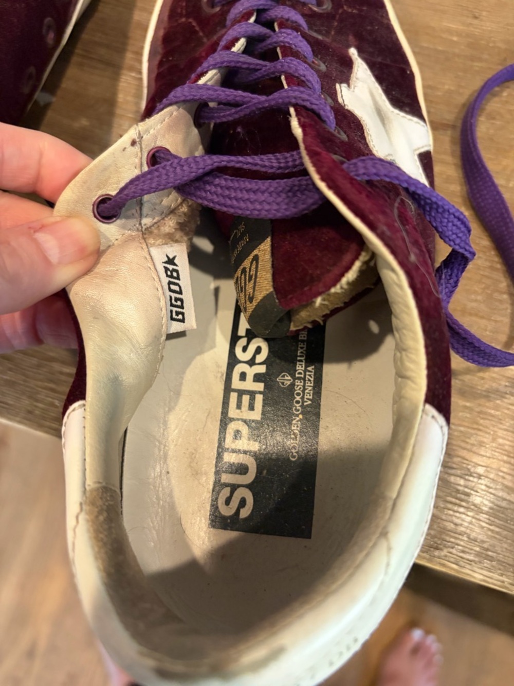Golden Goose Burgundy Velvet Sneakers 37 6.5 - Picture 9 of 13